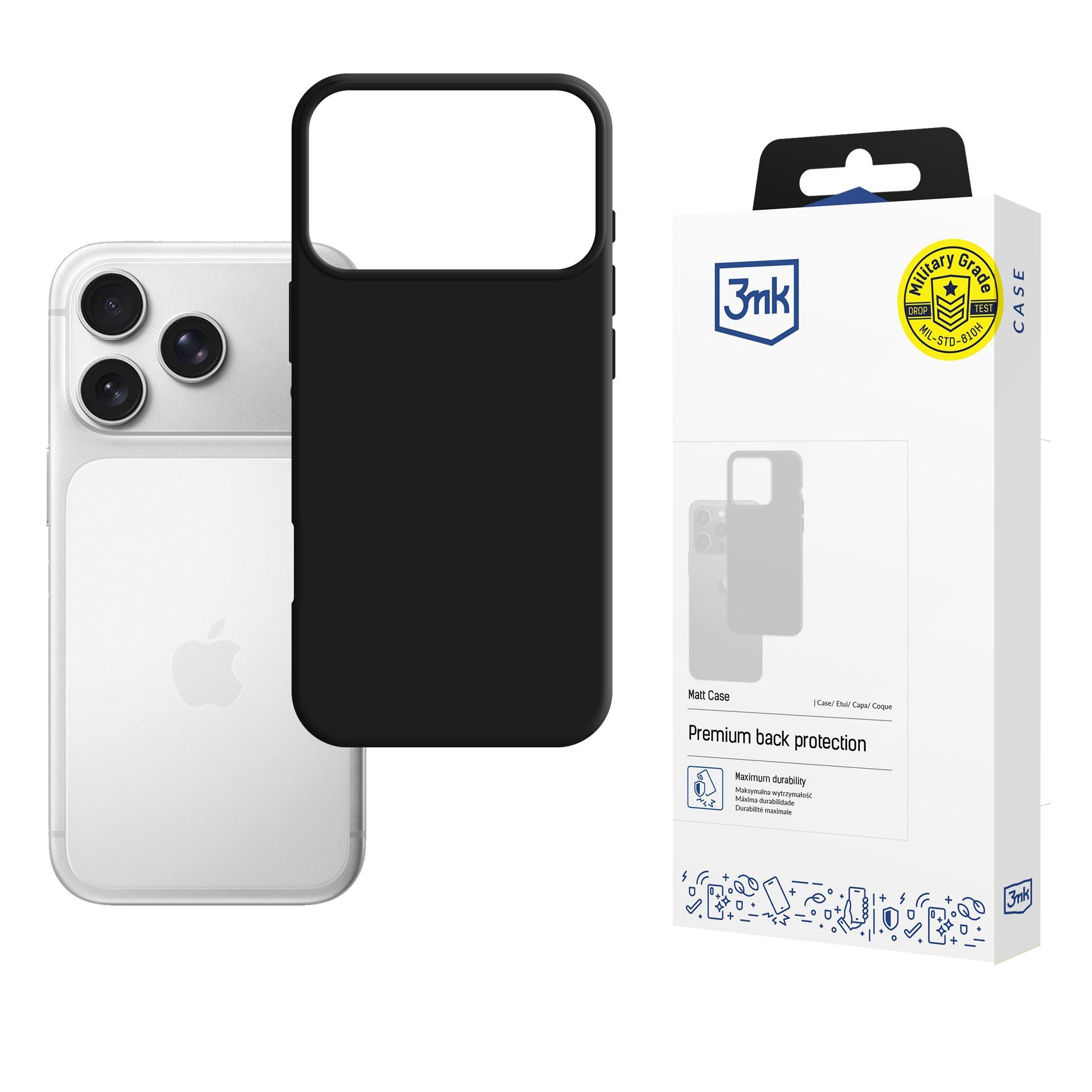 3mk matinis dėklas, skirtas Apple iPhone 17 Pro Max – matinė juoda