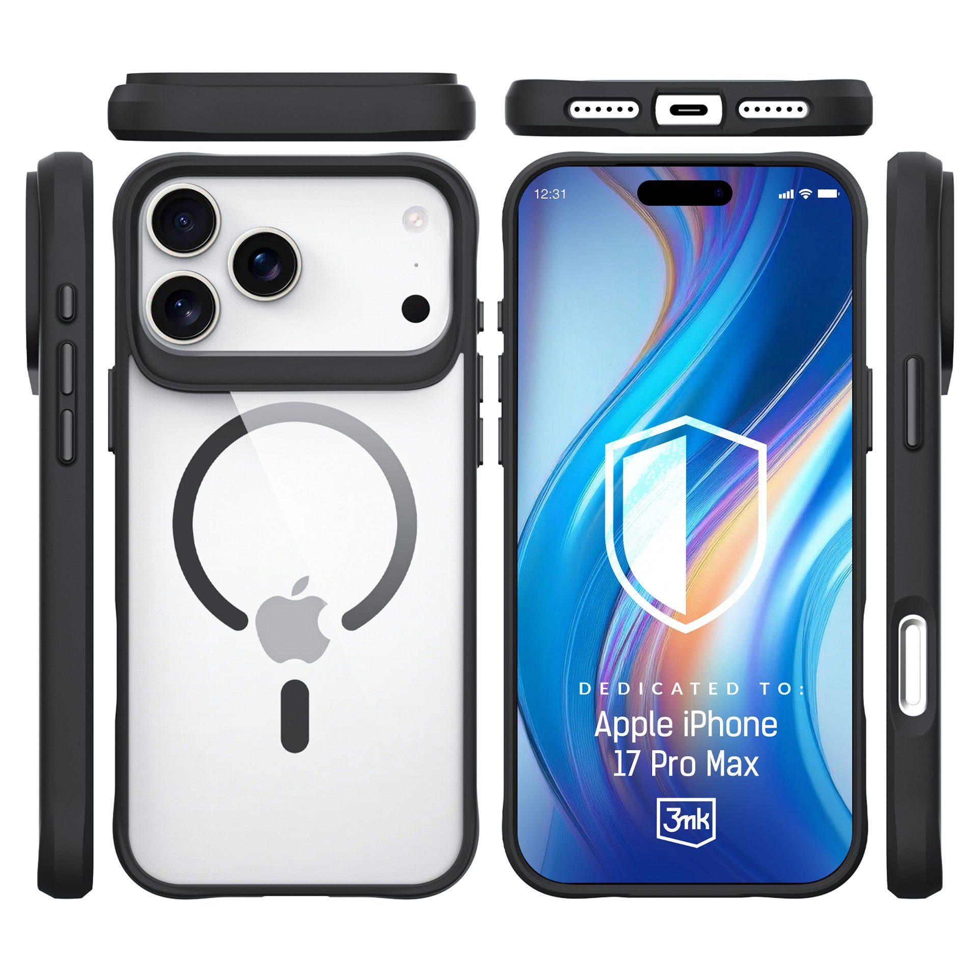 3mk Satin Armor MagCase, skirtas iPhone 17 Pro Max – permatomas juodas