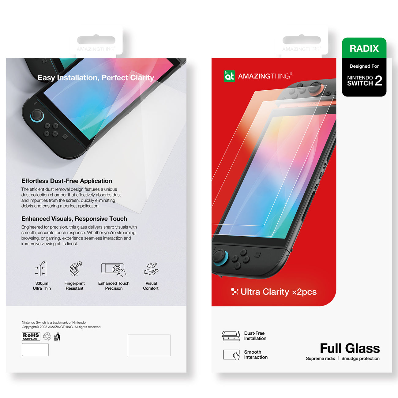 AmazingThing Radix Full Glass Tempered Glass, skirtas Nintendo Switch 2 (2 vnt.) -- Cell phone tempered glass