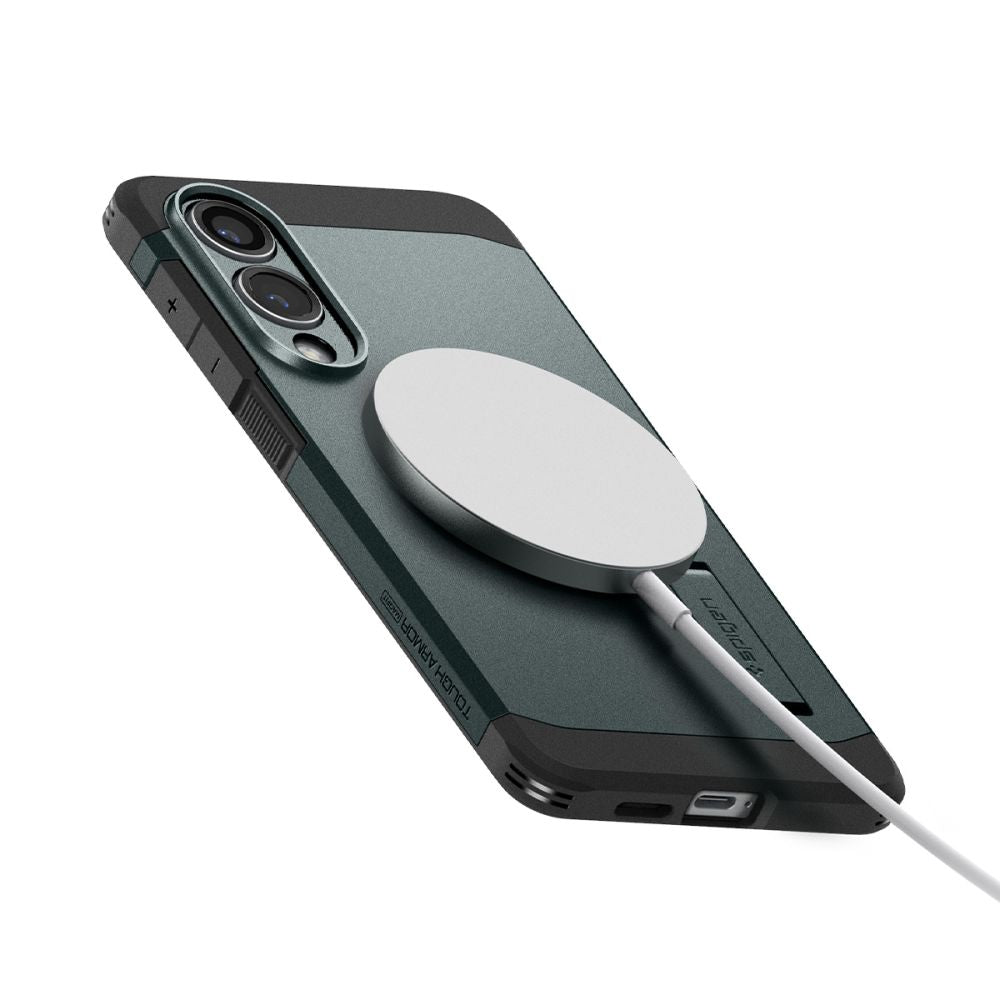 Spigen Tough Armor MagSafe dėklas Galaxy S25 Edge – žalias/juodas