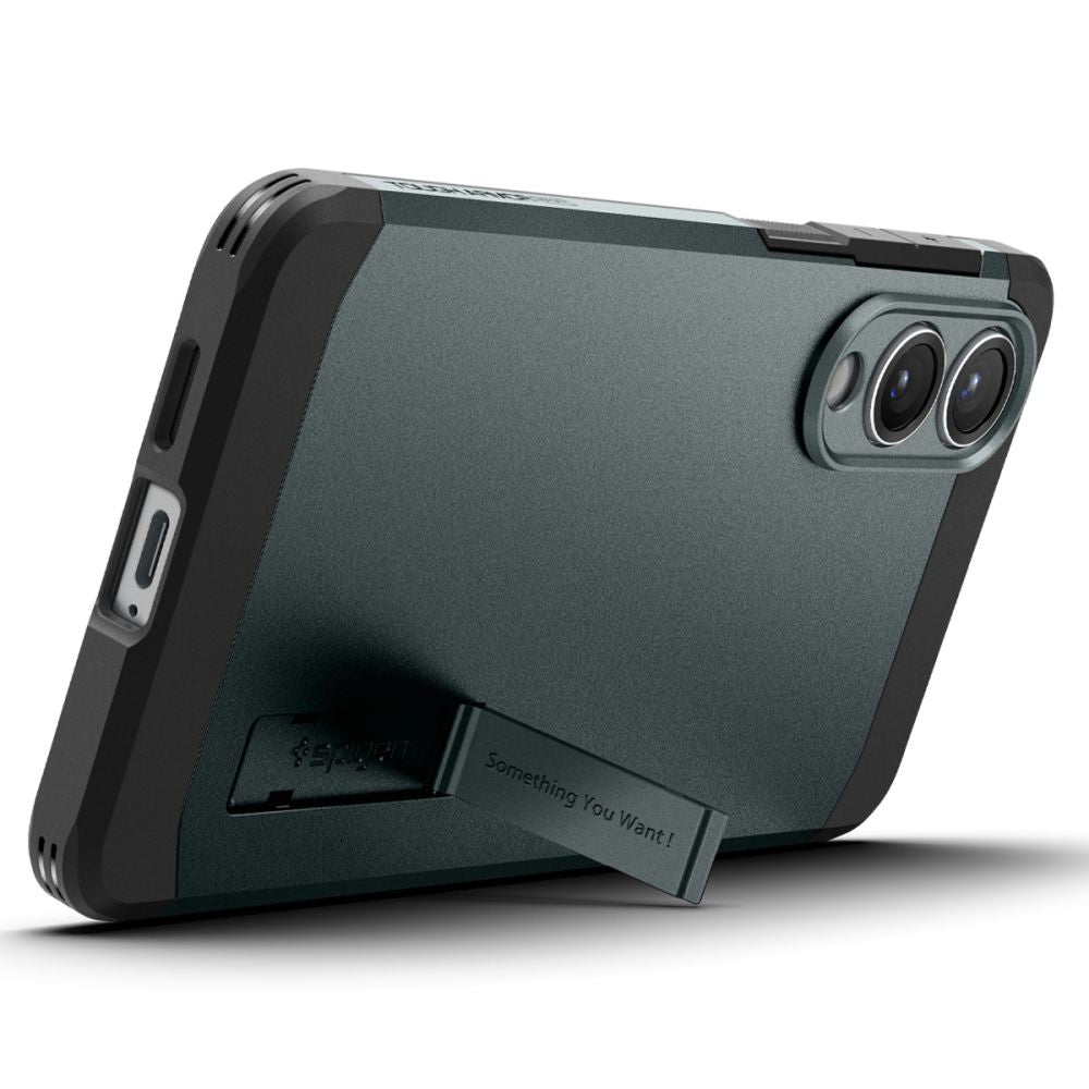 Spigen Tough Armor MagSafe dėklas Galaxy S25 Edge – žalias/juodas