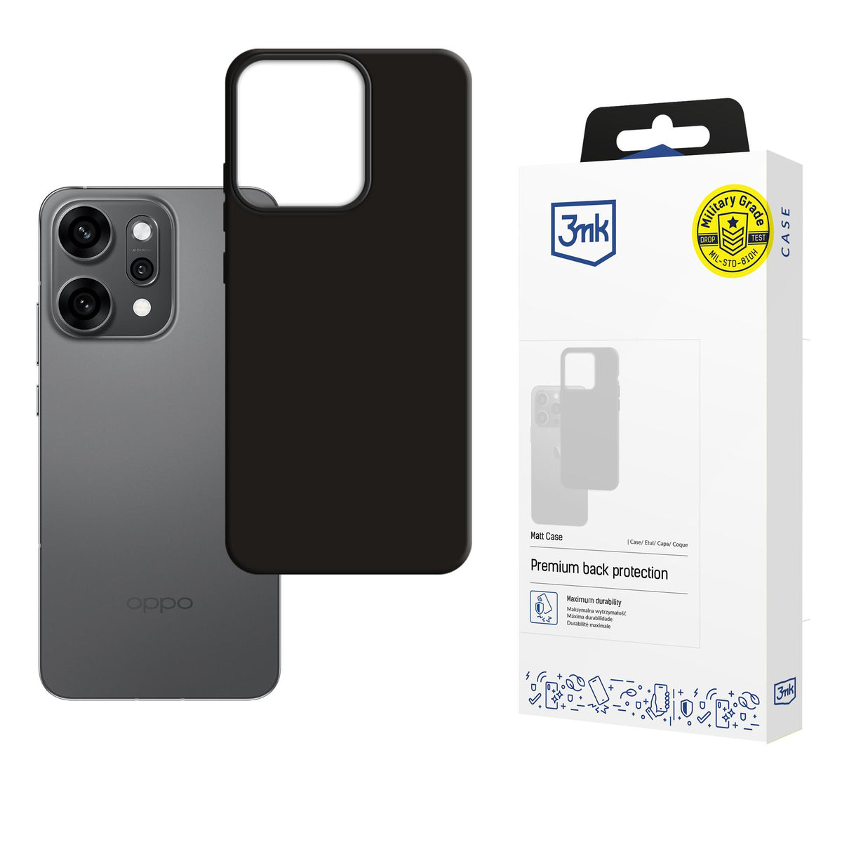 3mk Matinis dėklas, skirtas Oppo Reno 14 Pro – juodas -- Oppo Reno 14 Pro