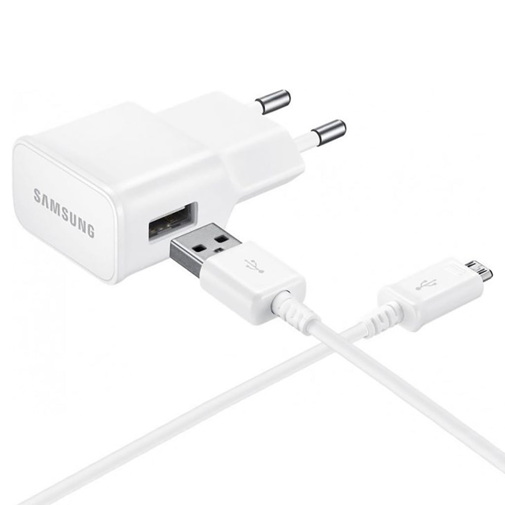 Samsung EP-TA50EWE 8W USB-A sieninis įkroviklis su MicroUSB laidu ECB-DU4AWE (Bulk - pakaitinė pakuotė) - baltas -- Cell...