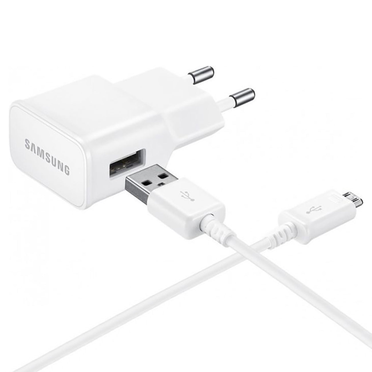 Samsung EP-TA50EWE 8W USB-A sieninis įkroviklis su MicroUSB laidu ECB-DU4AWE (Bulk - pakaitinė pakuotė) - baltas -- Cell...