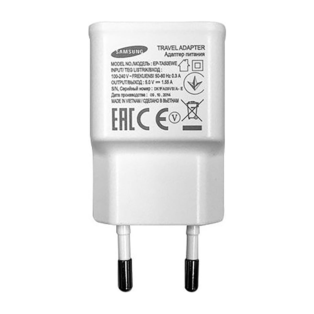 Samsung EP-TA50EWE 8W USB-A sieninis įkroviklis su MicroUSB laidu ECB-DU4AWE (Bulk - pakaitinė pakuotė) - baltas -- Cell...