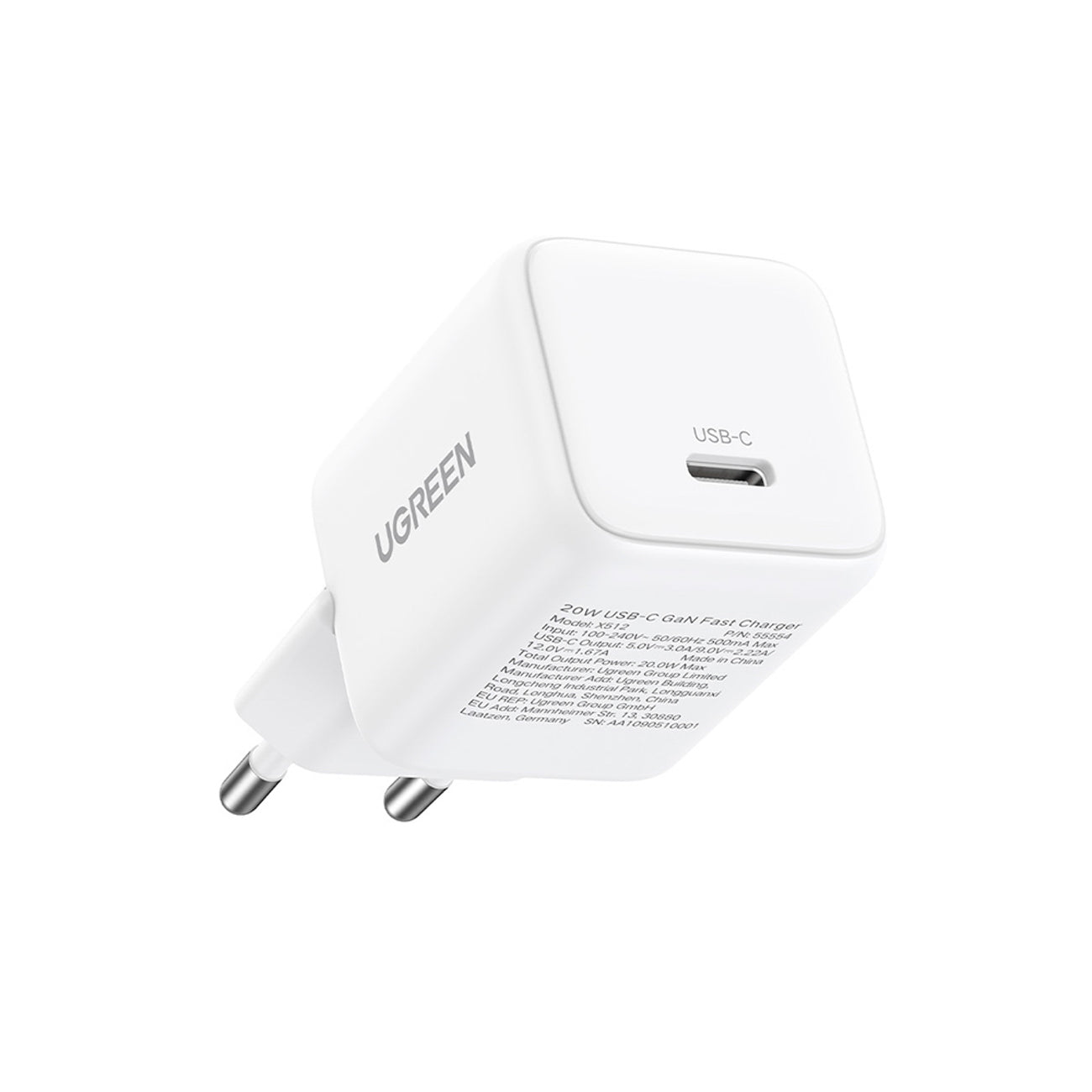 Ugreen Nexode N Series X512 20W GaN 1x USB-C sieninis įkroviklis - baltas -- Cell phone chargers