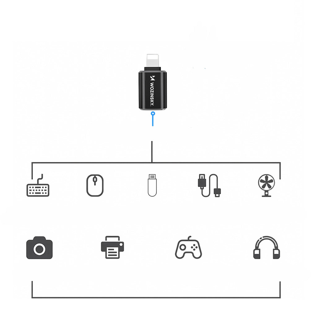 Wozinsky WALA-01 Lightning į USB-A OTG adapteris – juodas