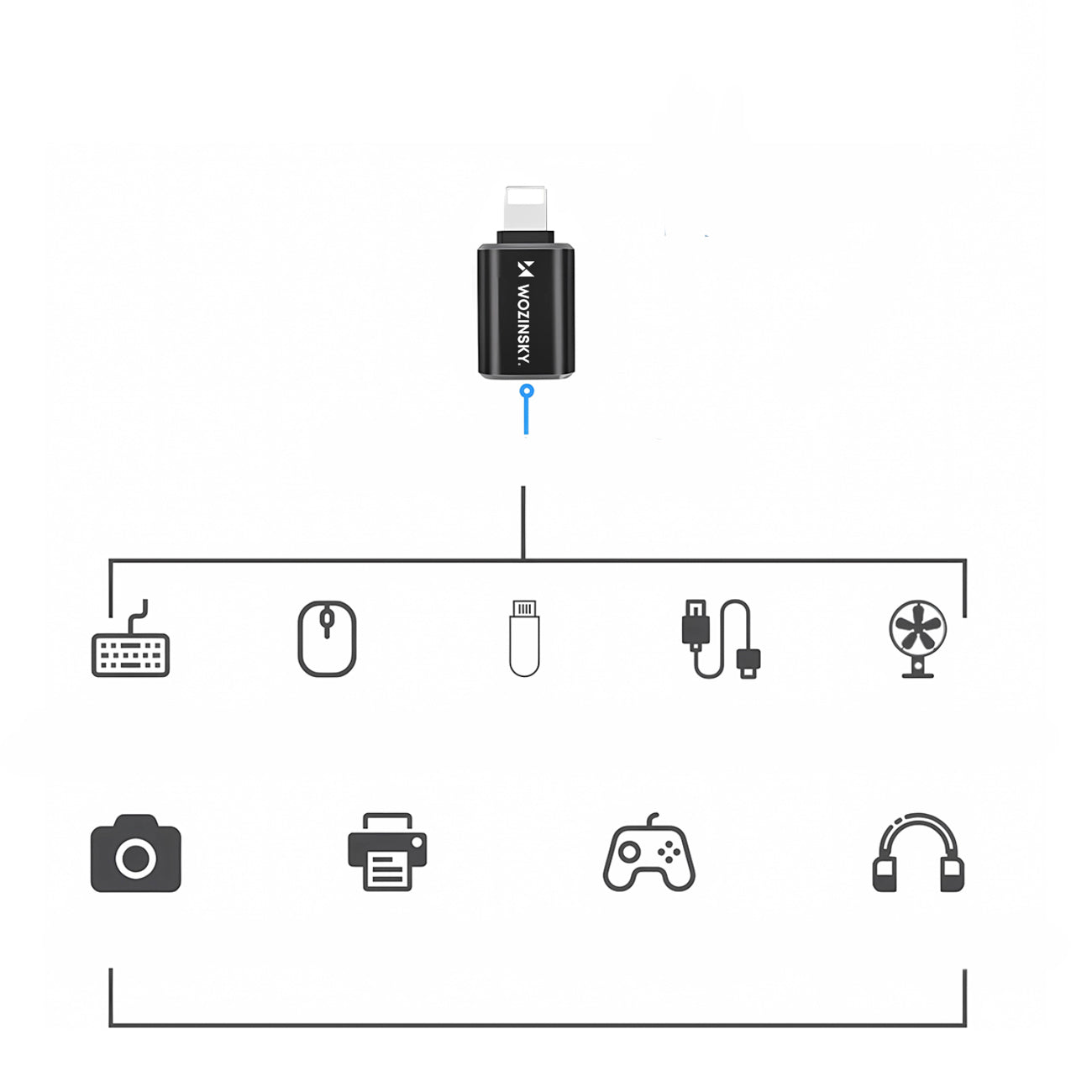 Wozinsky WALA-01 Lightning į USB-A OTG adapteris – juodas