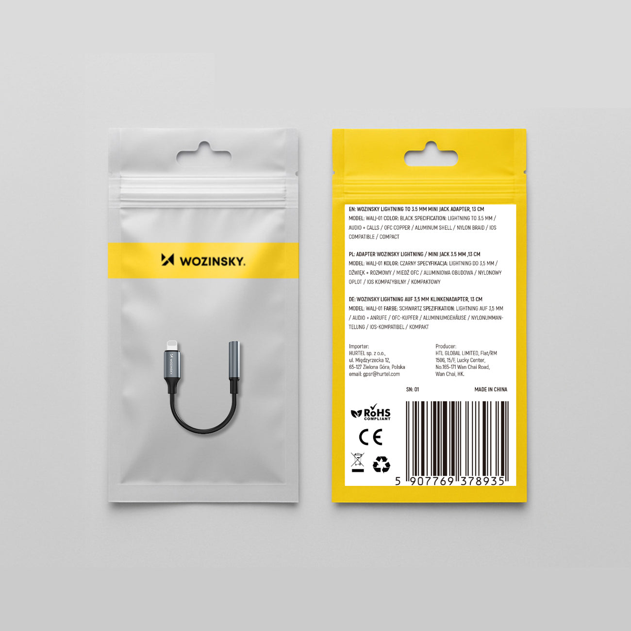 Wozinsky WALJ-01 Lightning adapteris - 3,5 mm mini lizdas - juodas