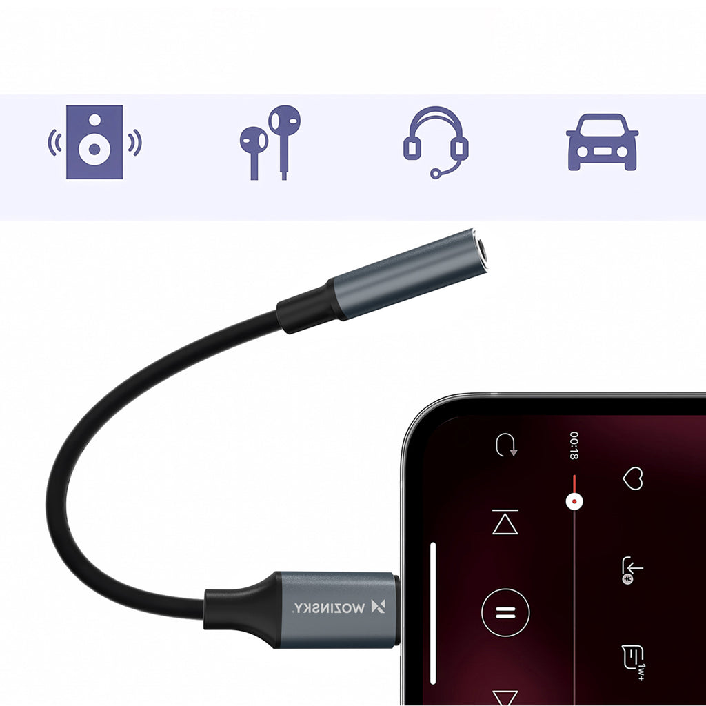 Wozinsky WALJ-01 Lightning adapteris - 3,5 mm mini lizdas - juodas