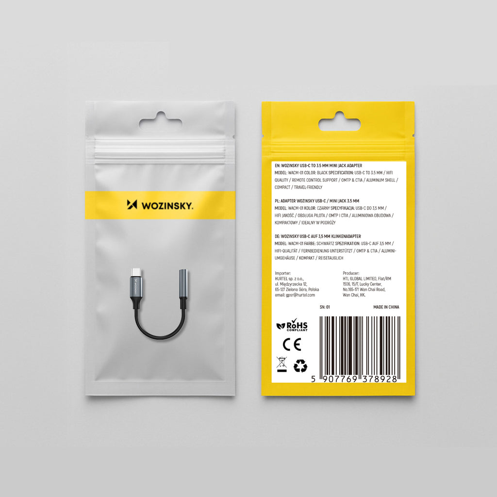 Wozinsky WACM-01 USB-C adapteris – 3,5 mm mini lizdas – juodas