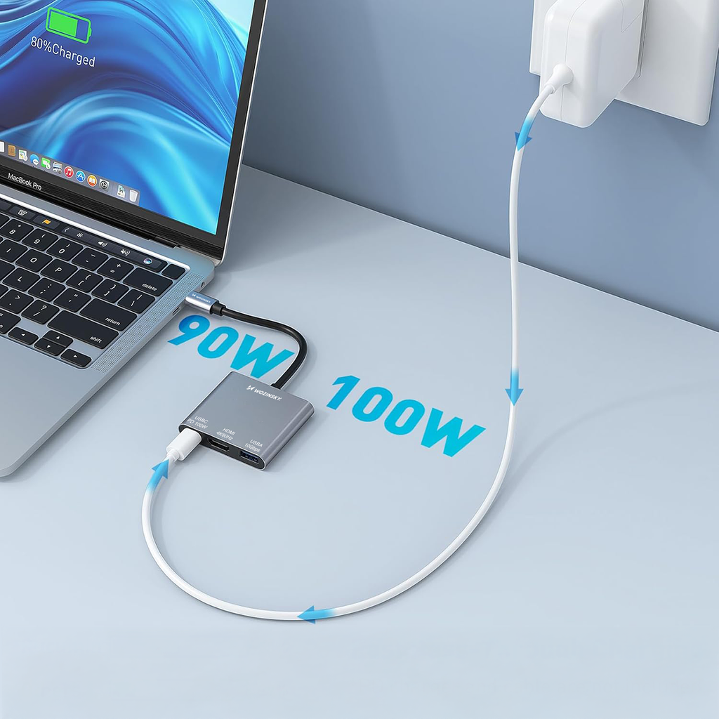 Sujungtuvas Wozinsky WHCH-01 USB-C PD 100W HDMI 4K@30Hz USB-A 10Gbps - pilka -- USB Hubs