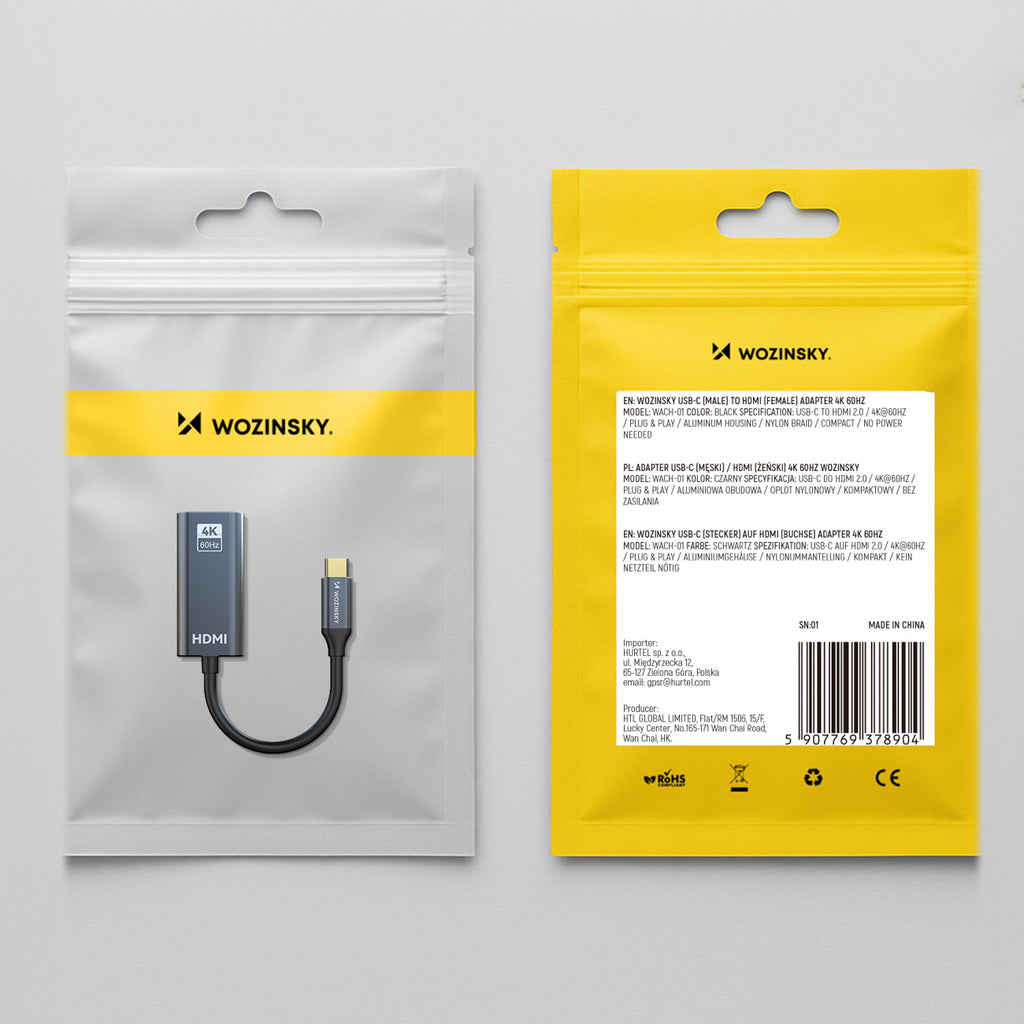 Wozinsky WACH-01 USB-C – HDMI 4K 60Hz adapteris – juodas