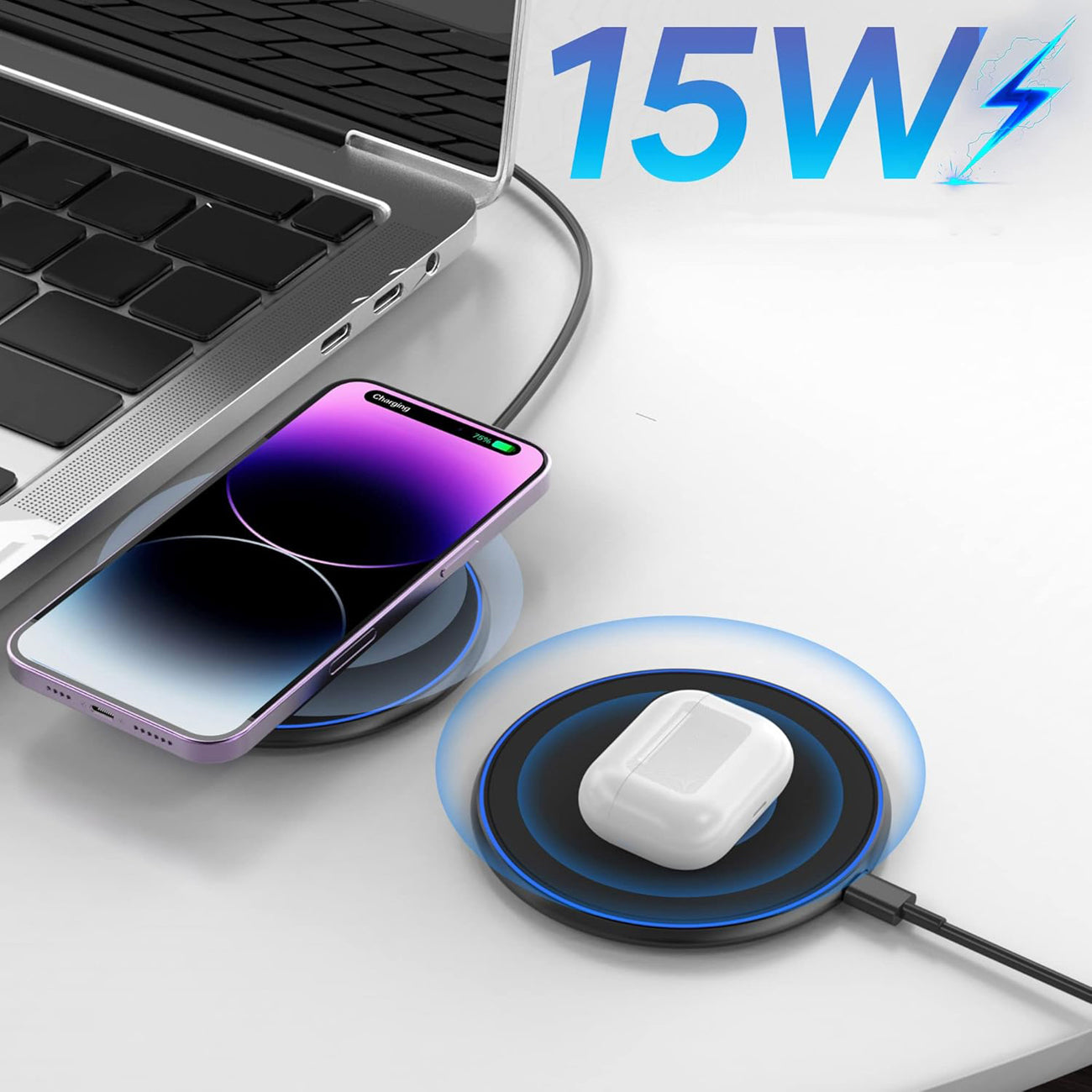 Wozinsky indukcinis įkroviklis WLI-01Y 15W Qi su USB-C laidu - juodas