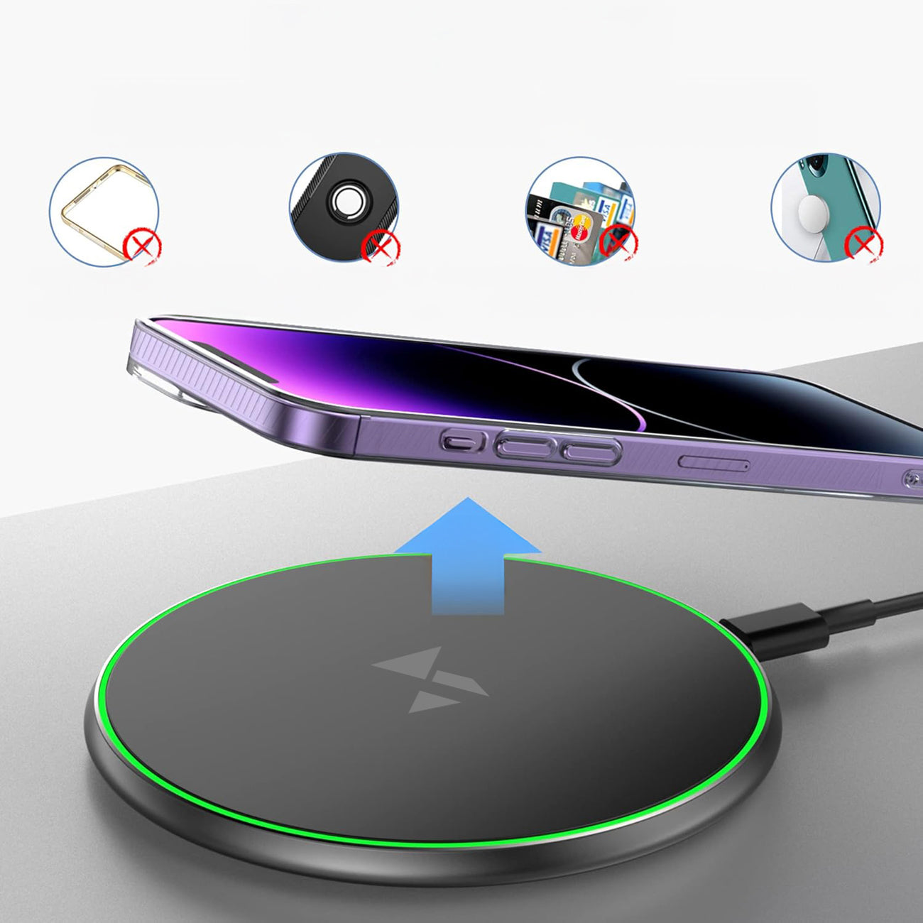 Wozinsky indukcinis įkroviklis WLI-01Y 15W Qi su USB-C laidu - juodas