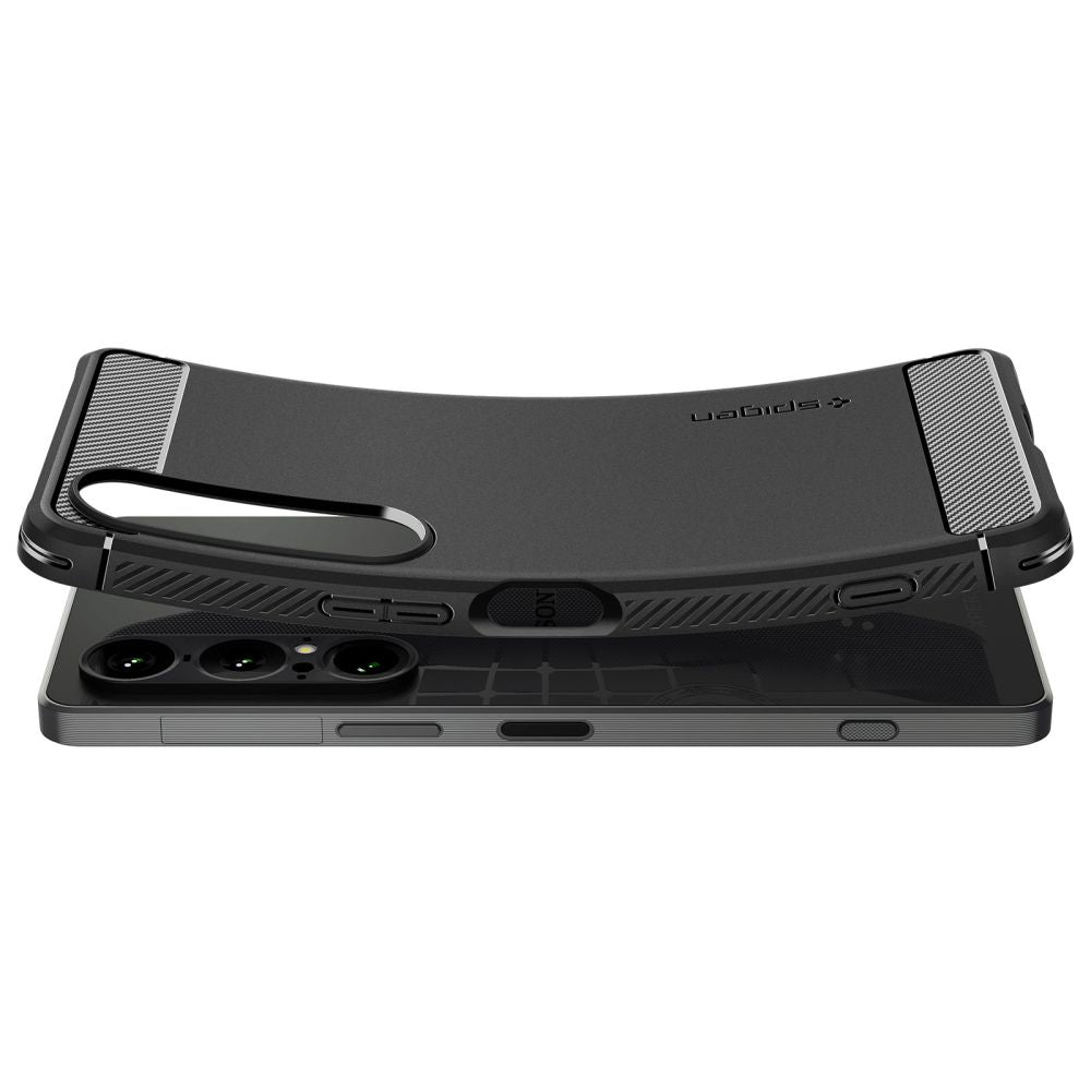 Spigen tvirtas šarvų dėklas, skirtas Sony Xperia 1 VII – matinė juoda -- Sony Xperia 1 VII