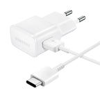 Samsung EP-TA200EWE USB-A 15W sieninis įkroviklis su EP-DR140AWE USB-A - USB-C laidu (OOB Bulk - pakaitinė pakuotė) - baltas