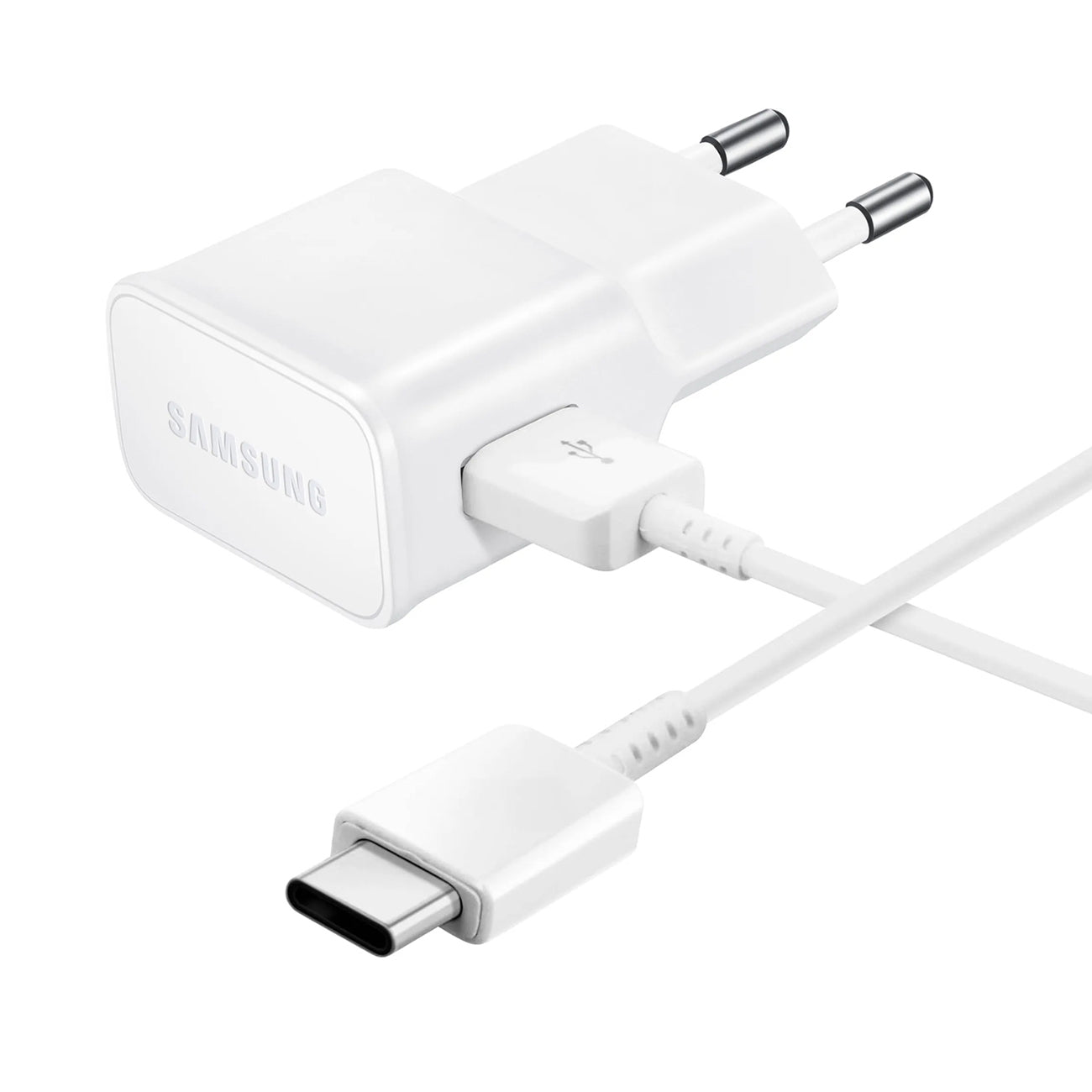 Samsung EP-TA200EWE USB-A 15W sieninis įkroviklis su EP-DR140AWE USB-A - USB-C laidu (OOB Bulk - pakaitinė pakuotė) - baltas
