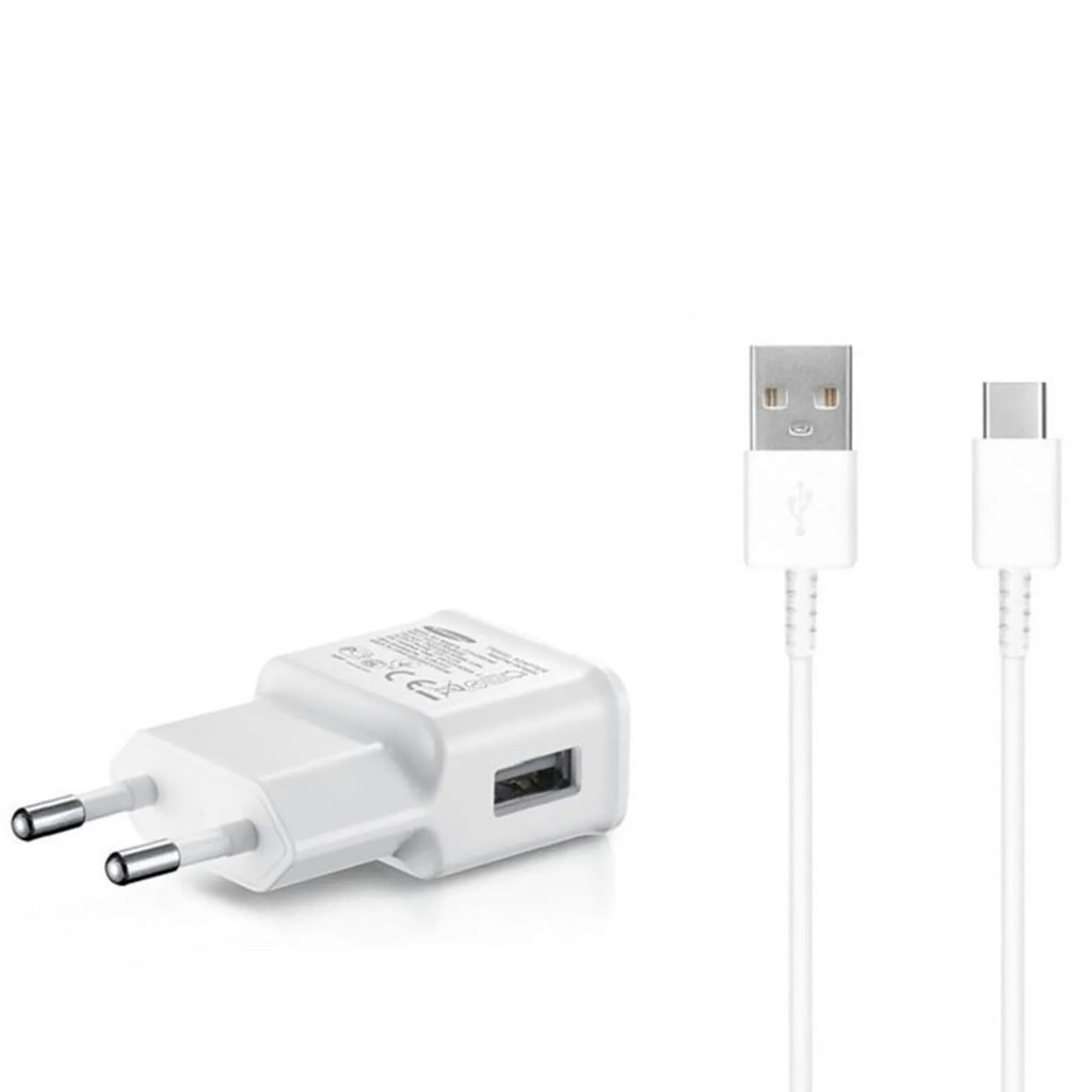 Samsung EP-TA200EWE USB-A 15W sieninis įkroviklis su EP-DR140AWE USB-A - USB-C laidu (OOB Bulk - pakaitinė pakuotė) - baltas