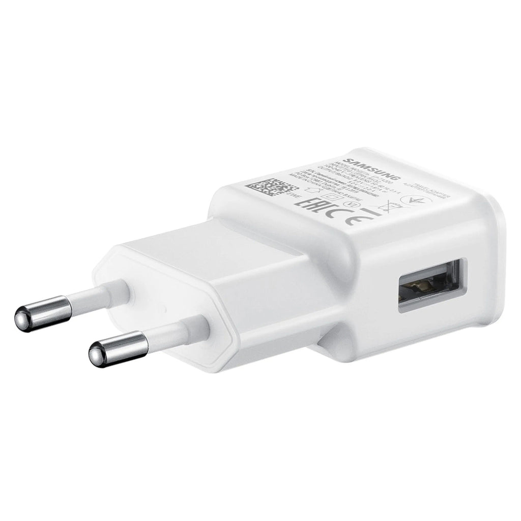 Samsung EP-TA200EWE USB-A 15W sieninis įkroviklis su EP-DR140AWE USB-A - USB-C laidu (OOB Bulk - pakaitinė pakuotė) - baltas