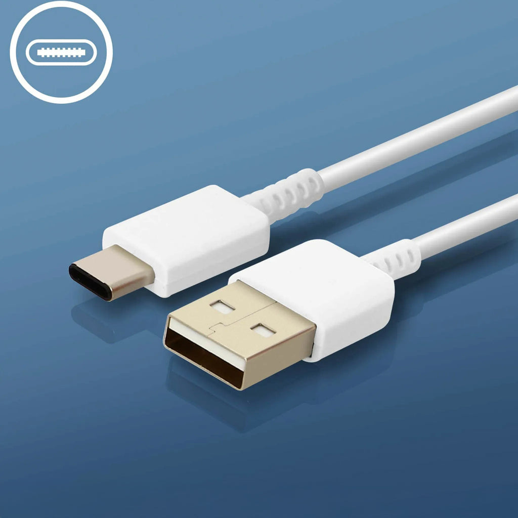 Samsung EP-TA200EWE USB-A 15W sieninis įkroviklis su EP-DR140AWE USB-A - USB-C laidu (OOB Bulk - pakaitinė pakuotė) - baltas