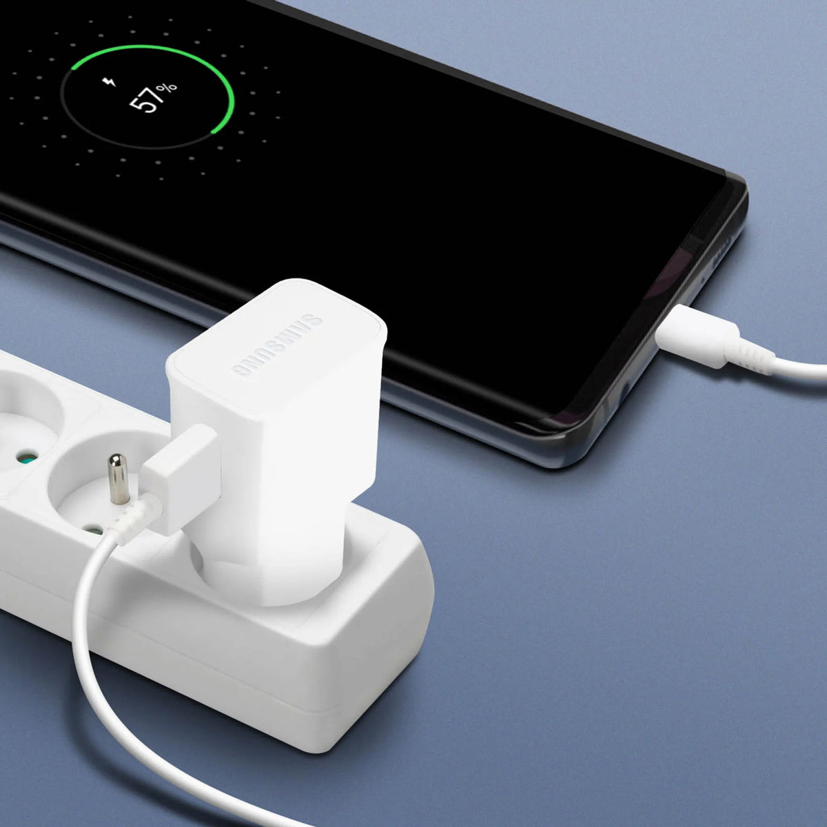 Samsung EP-TA200EWE USB-A 15W sieninis įkroviklis su EP-DR140AWE USB-A - USB-C laidu (OOB Bulk - pakaitinė pakuotė) - baltas