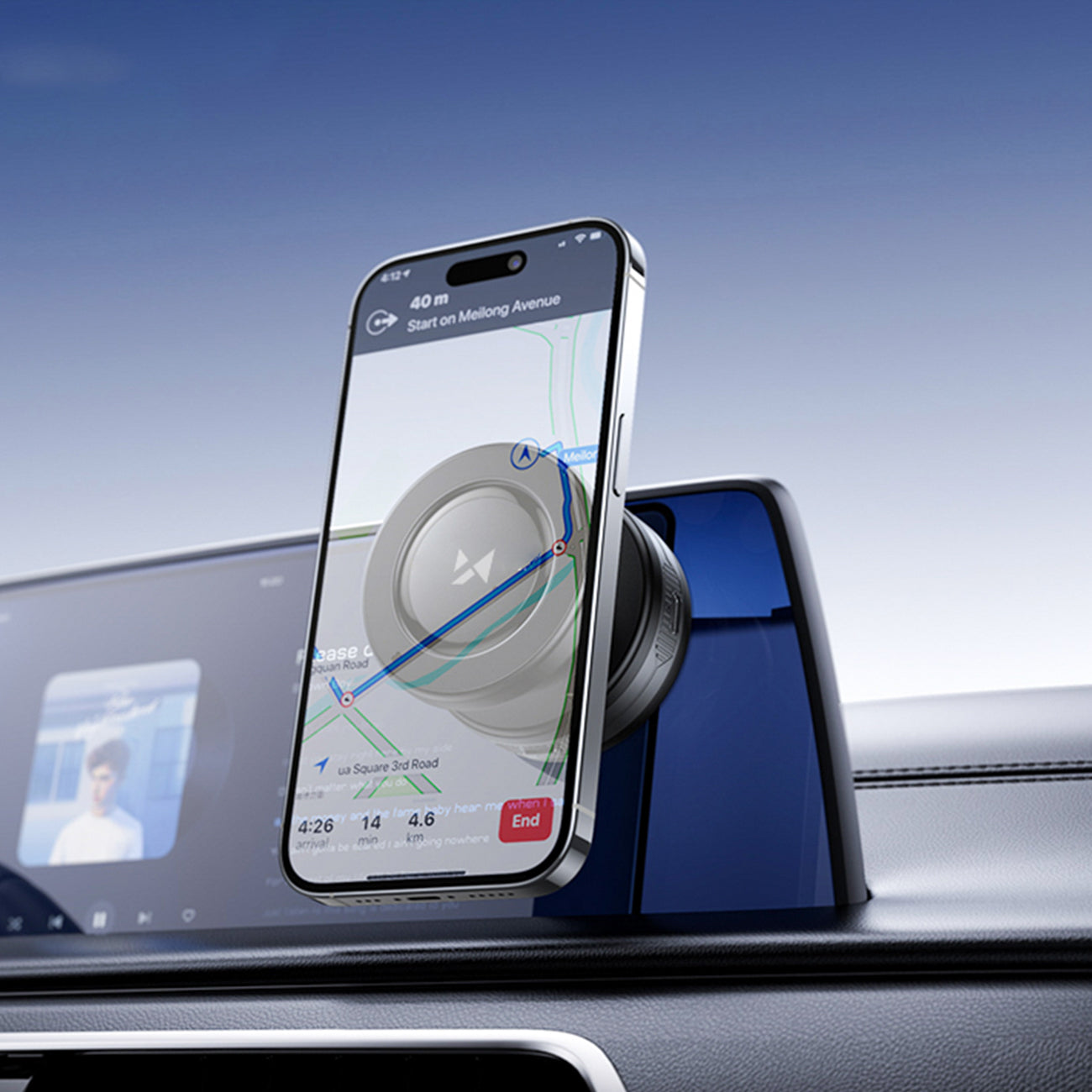 Wozinsky WUSQ-01 automobilinis laikiklis su Qi įkrovikliu, suderinamas su MagSafe juodas