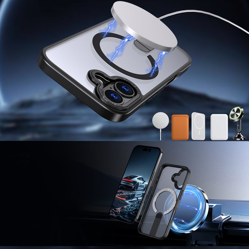 Hybrid Armor X dėklas iPhone 17 su MagSafe suderinamu stovu - juodas