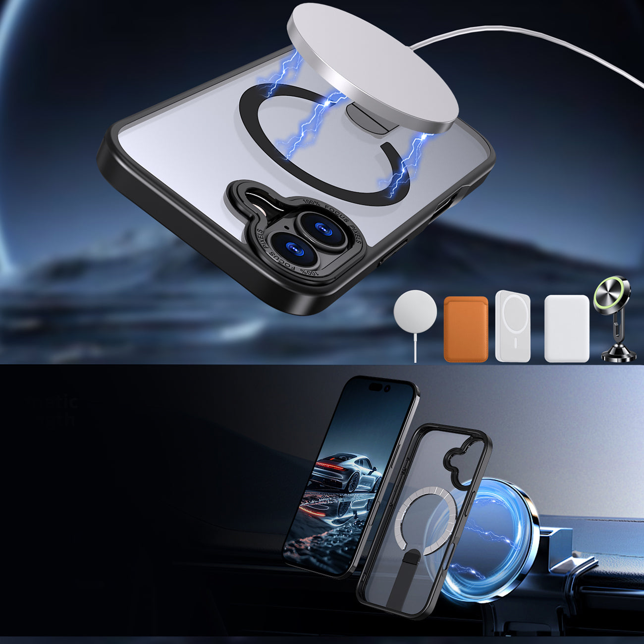 Hybrid Armor X dėklas iPhone 17 su MagSafe suderinamu stovu - juodas