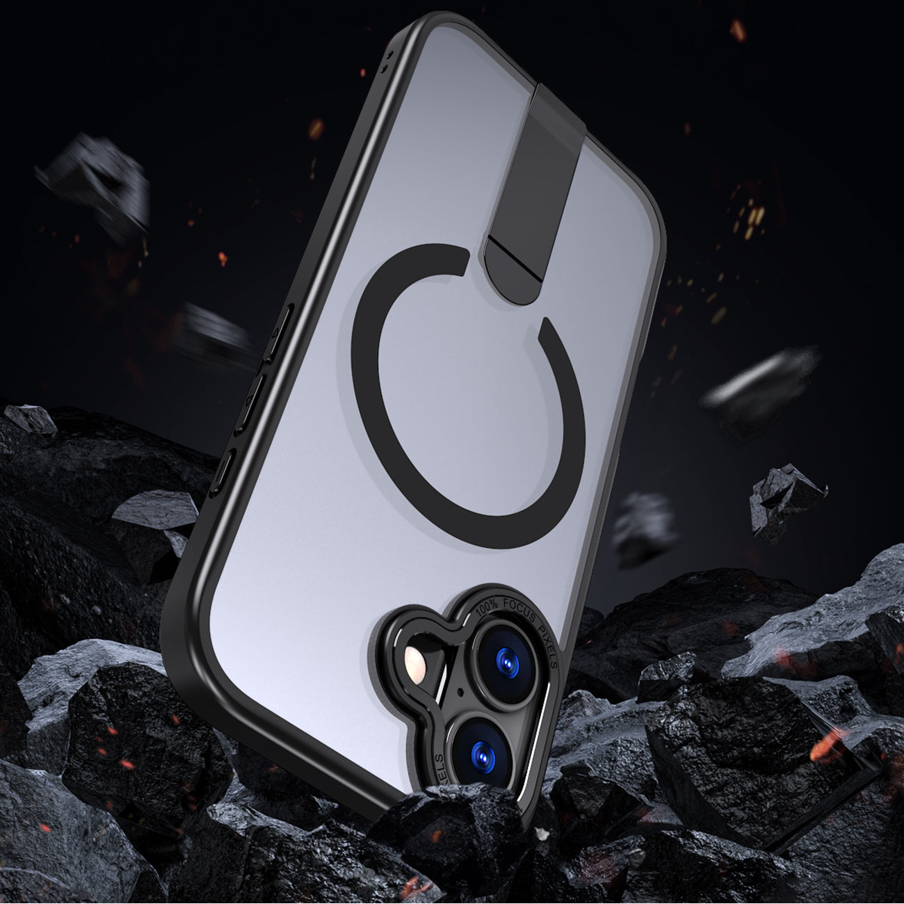Hybrid Armor X dėklas iPhone 17 su MagSafe suderinamu stovu - juodas