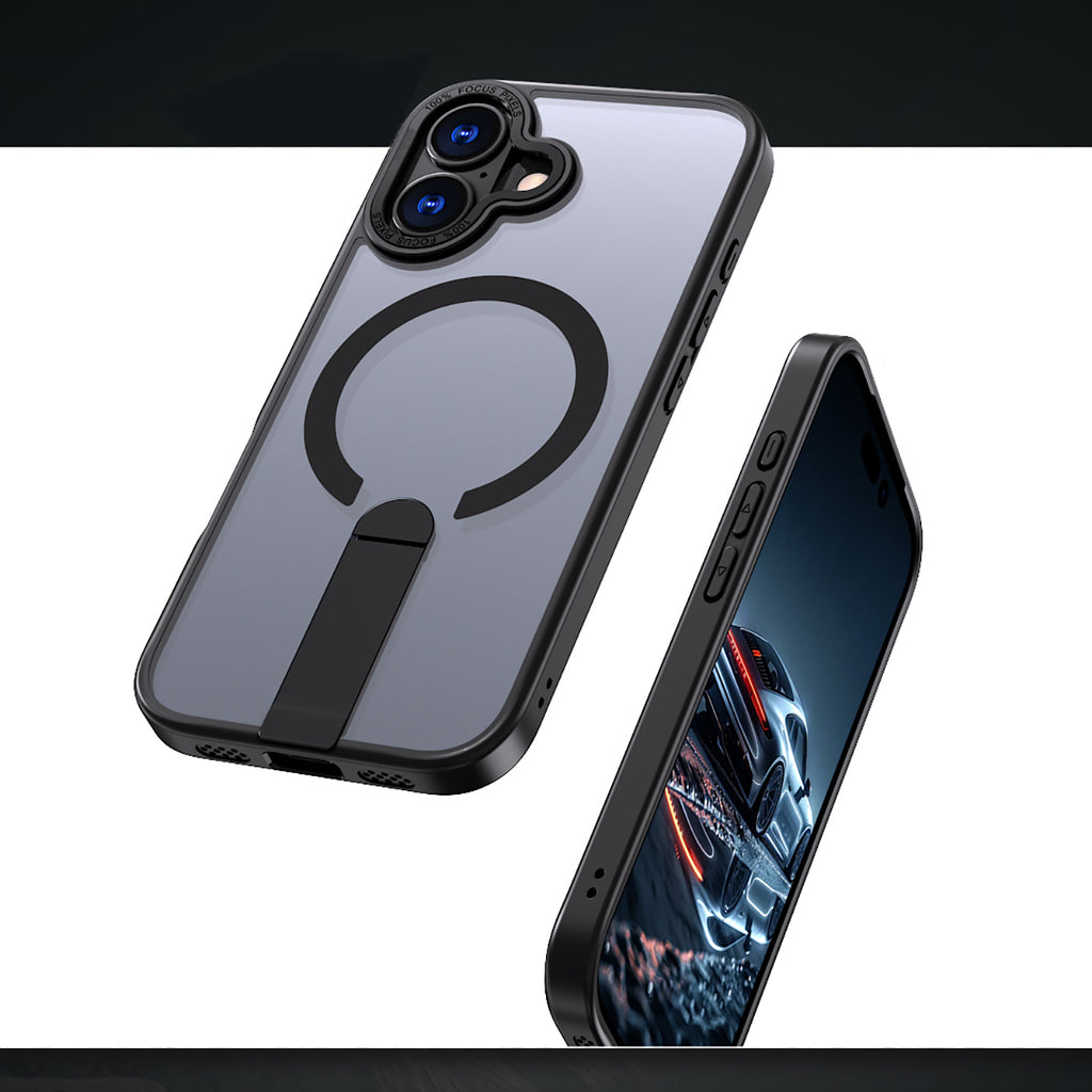 Hybrid Armor X dėklas iPhone 17 su MagSafe suderinamu stovu - juodas