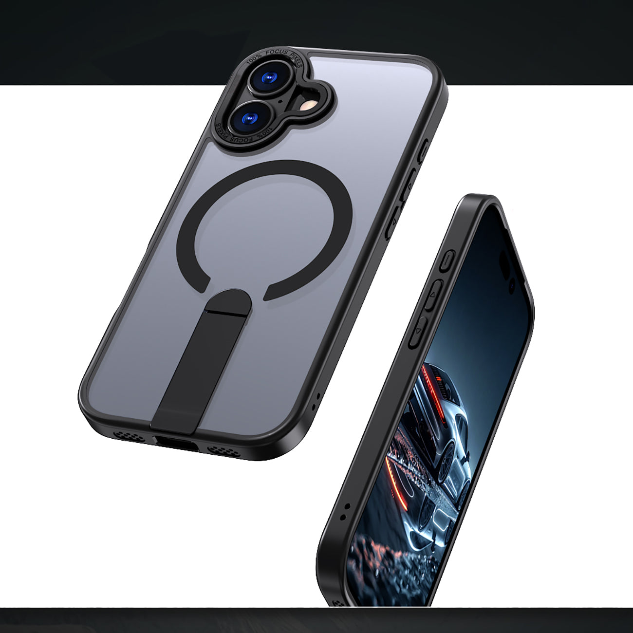 Hybrid Armor X dėklas iPhone 17 su MagSafe suderinamu stovu - juodas