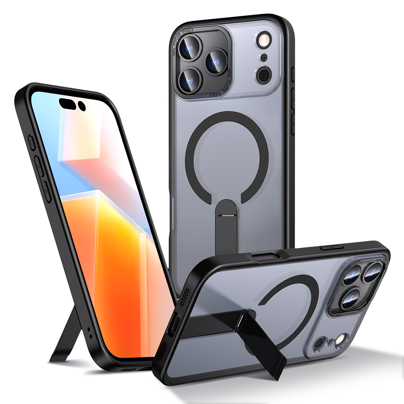 Hybrid Armor X dėklas, skirtas iPhone 17 Pro su MagSafe suderinamu stovu - juodas