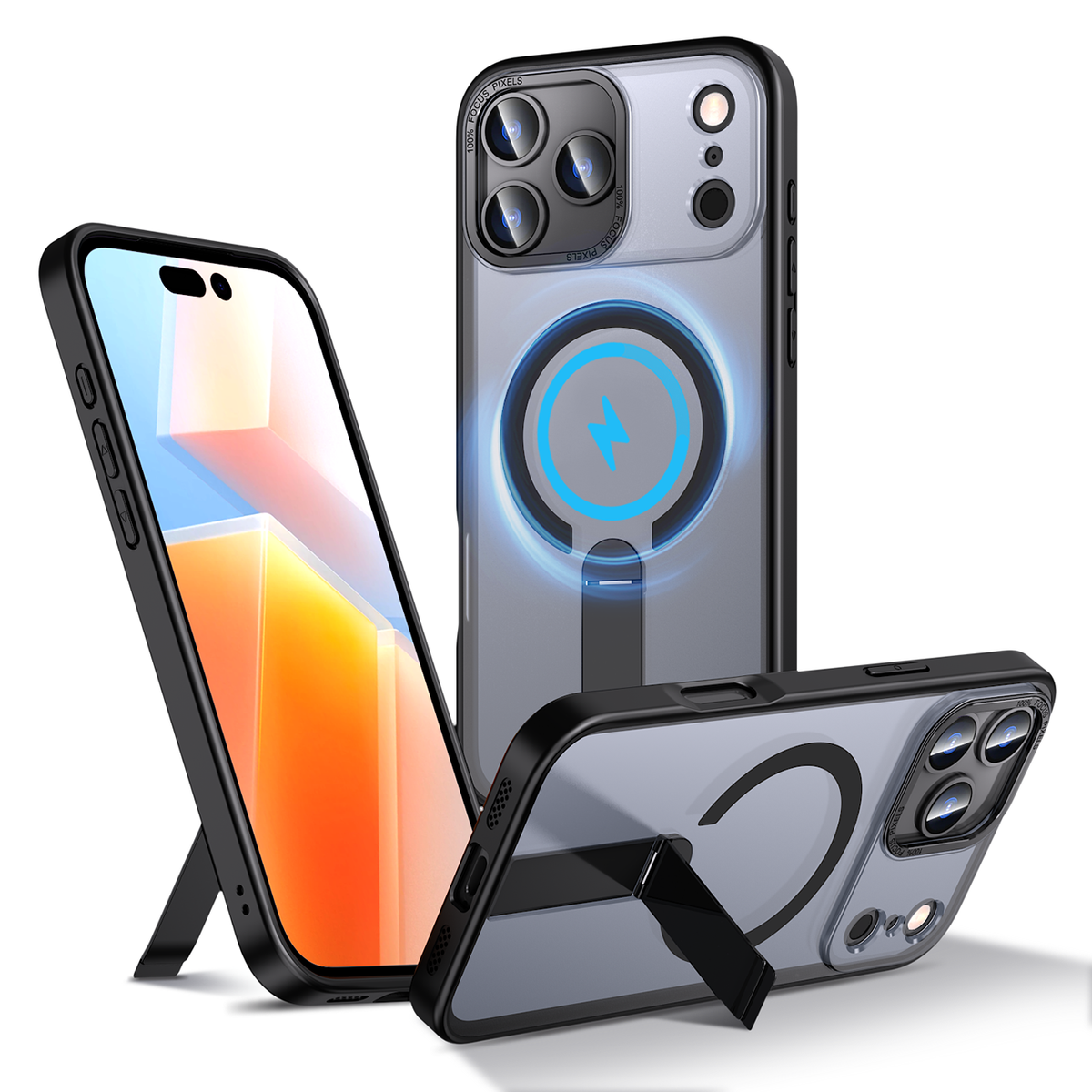 Hybrid Armor X dėklas, skirtas iPhone 17 Pro su MagSafe suderinamu stovu - juodas