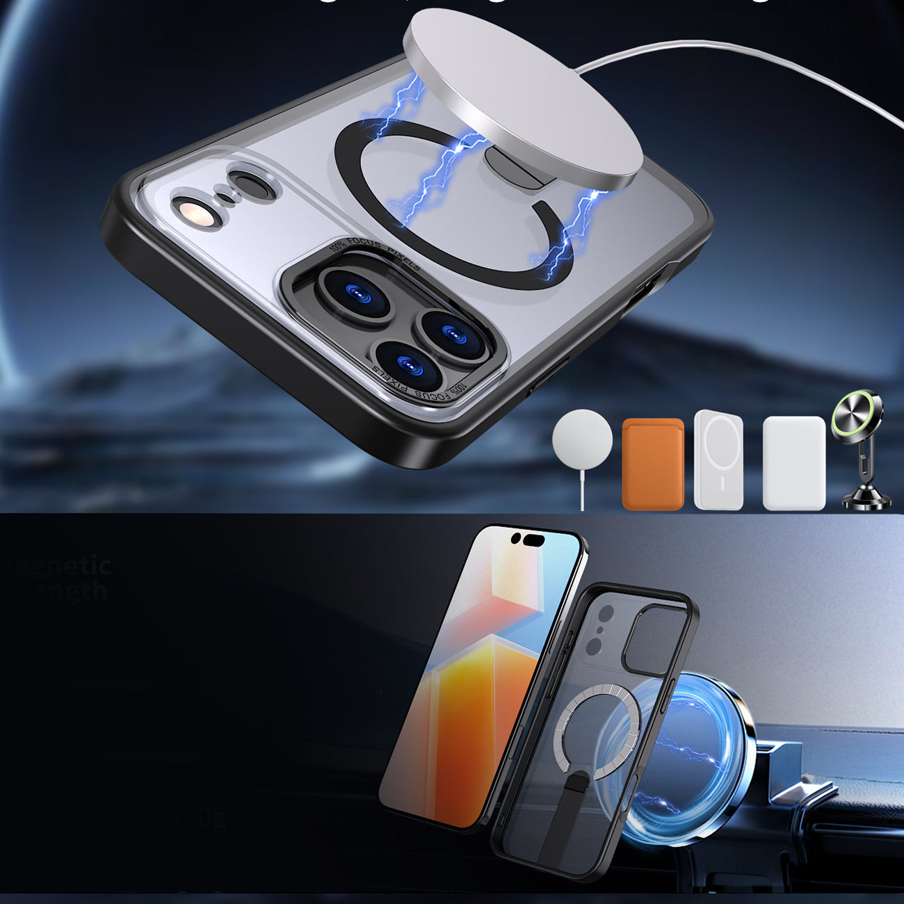 Hybrid Armor X dėklas, skirtas iPhone 17 Pro su MagSafe suderinamu stovu - juodas