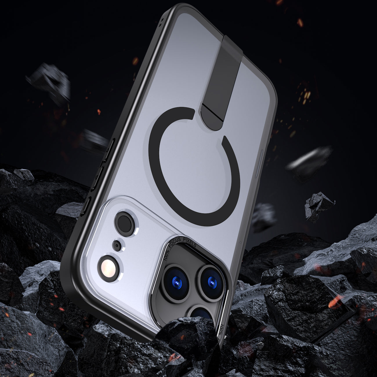 Hybrid Armor X dėklas, skirtas iPhone 17 Pro Max su stovu, suderinamas su MagSafe - juodas