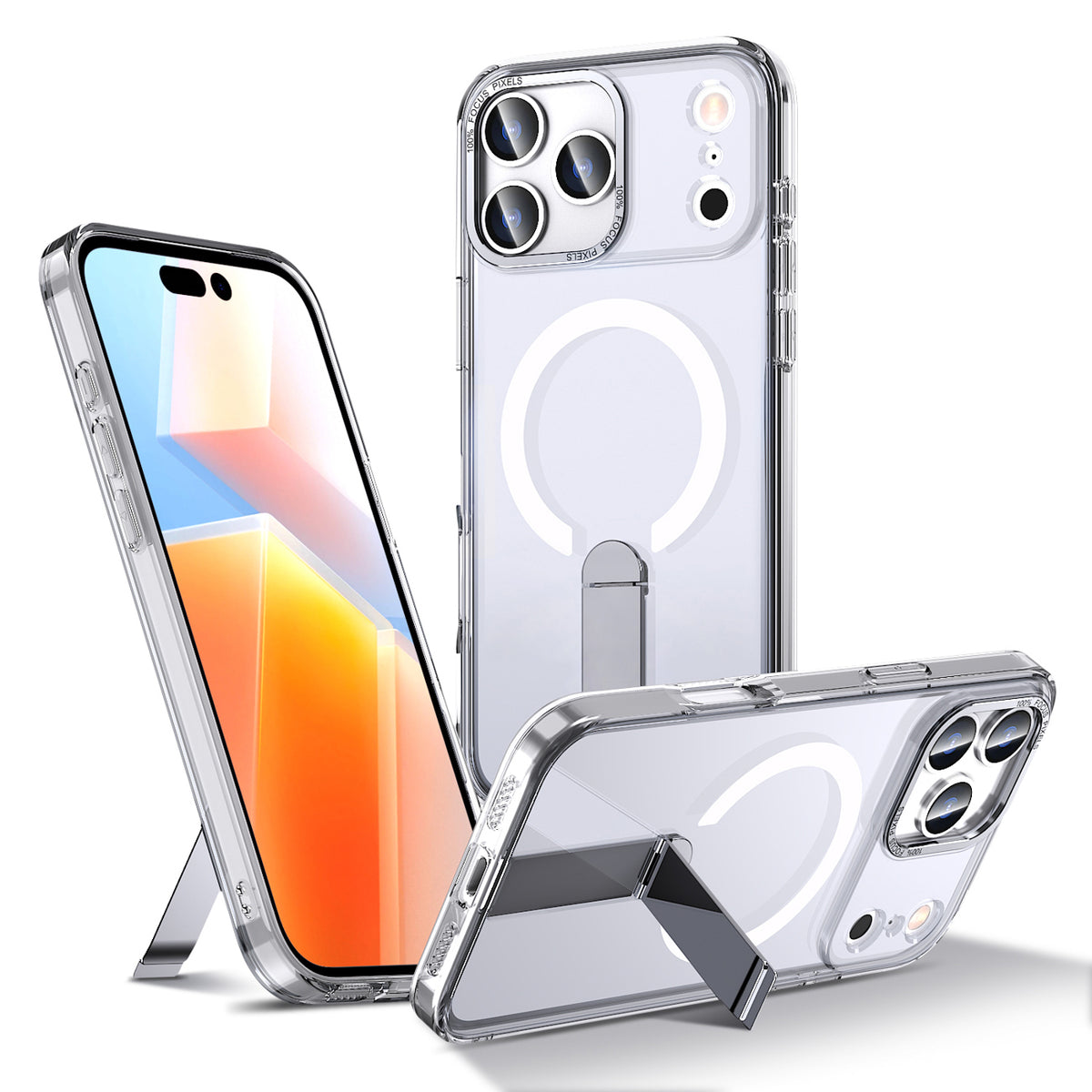 Hybrid Armor X MagSafe dėklas iPhone 17 Pro su stovu – skaidrus -- iPhone 17 Pro