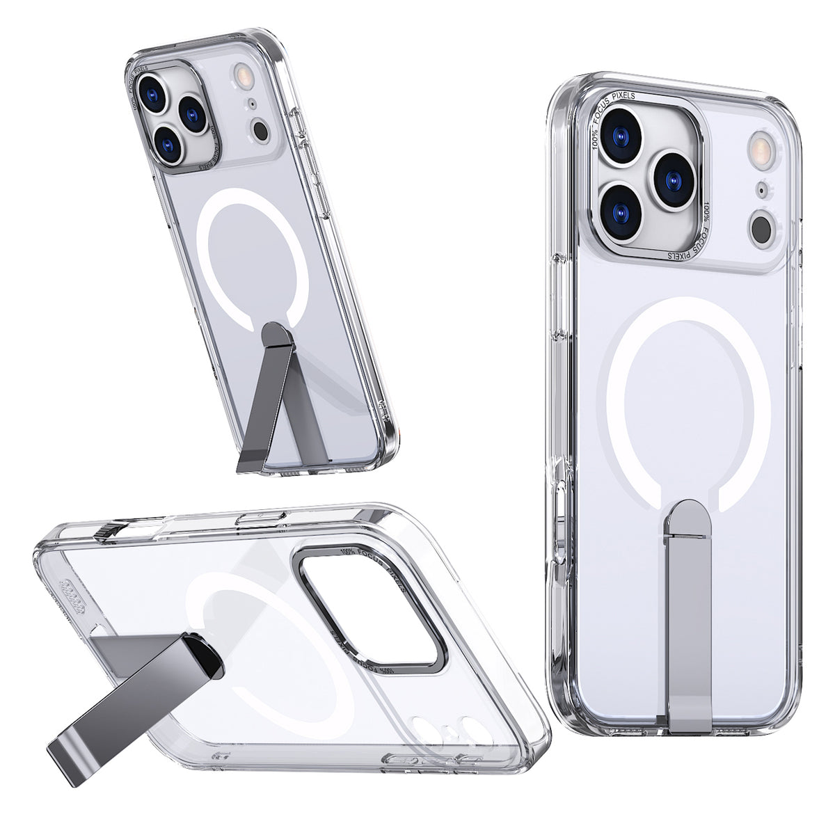 Hybrid Armor X MagSafe dėklas iPhone 17 Pro su stovu – skaidrus -- iPhone 17 Pro