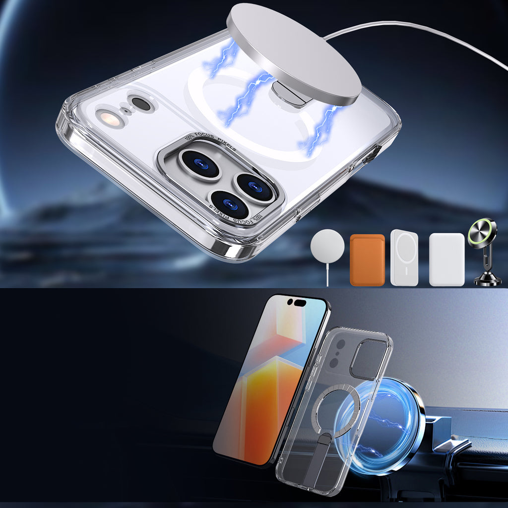 Hybrid Armor X MagSafe dėklas iPhone 17 Pro su stovu – skaidrus -- iPhone 17 Pro