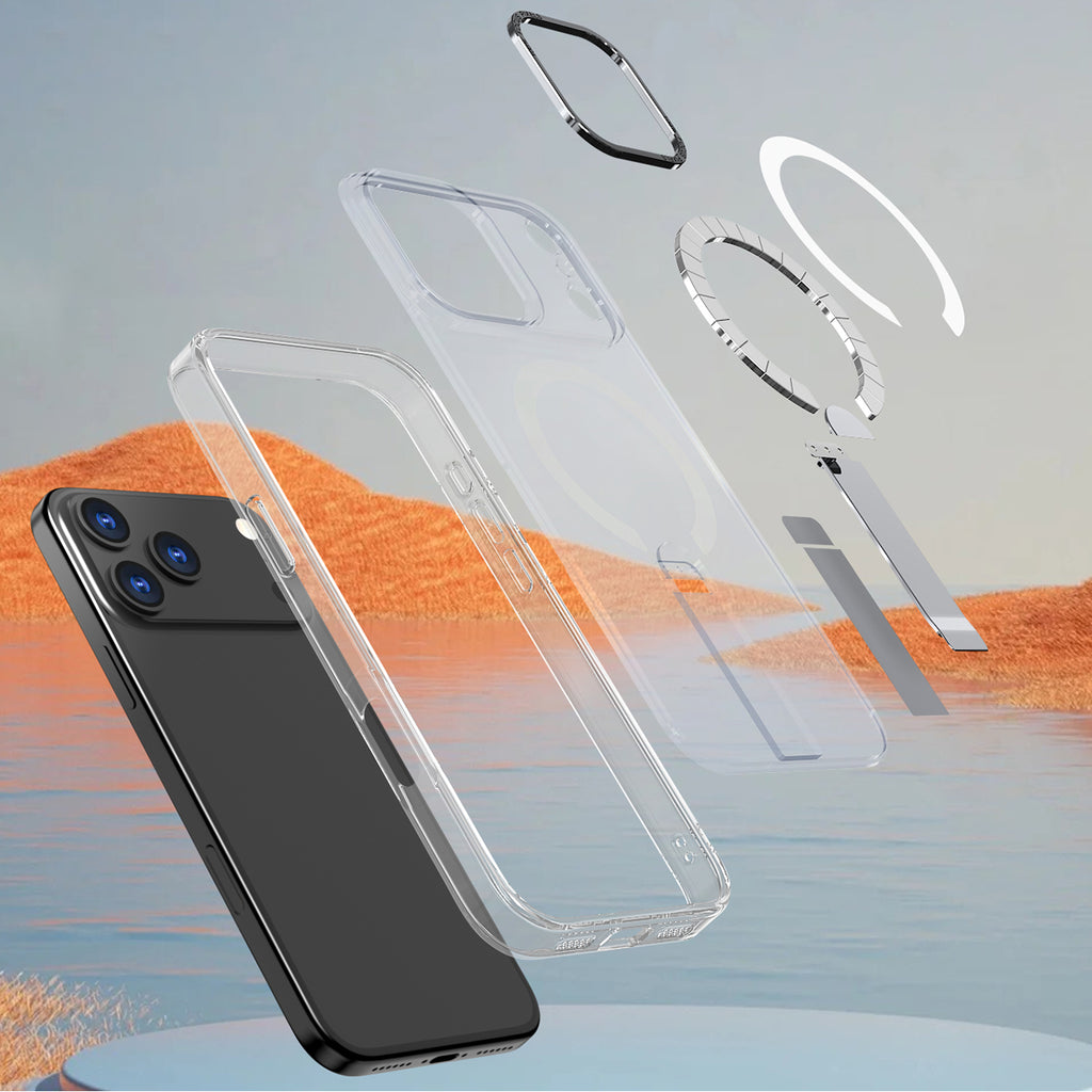 Hybrid Armor X MagSafe dėklas iPhone 17 Pro su stovu – skaidrus -- iPhone 17 Pro