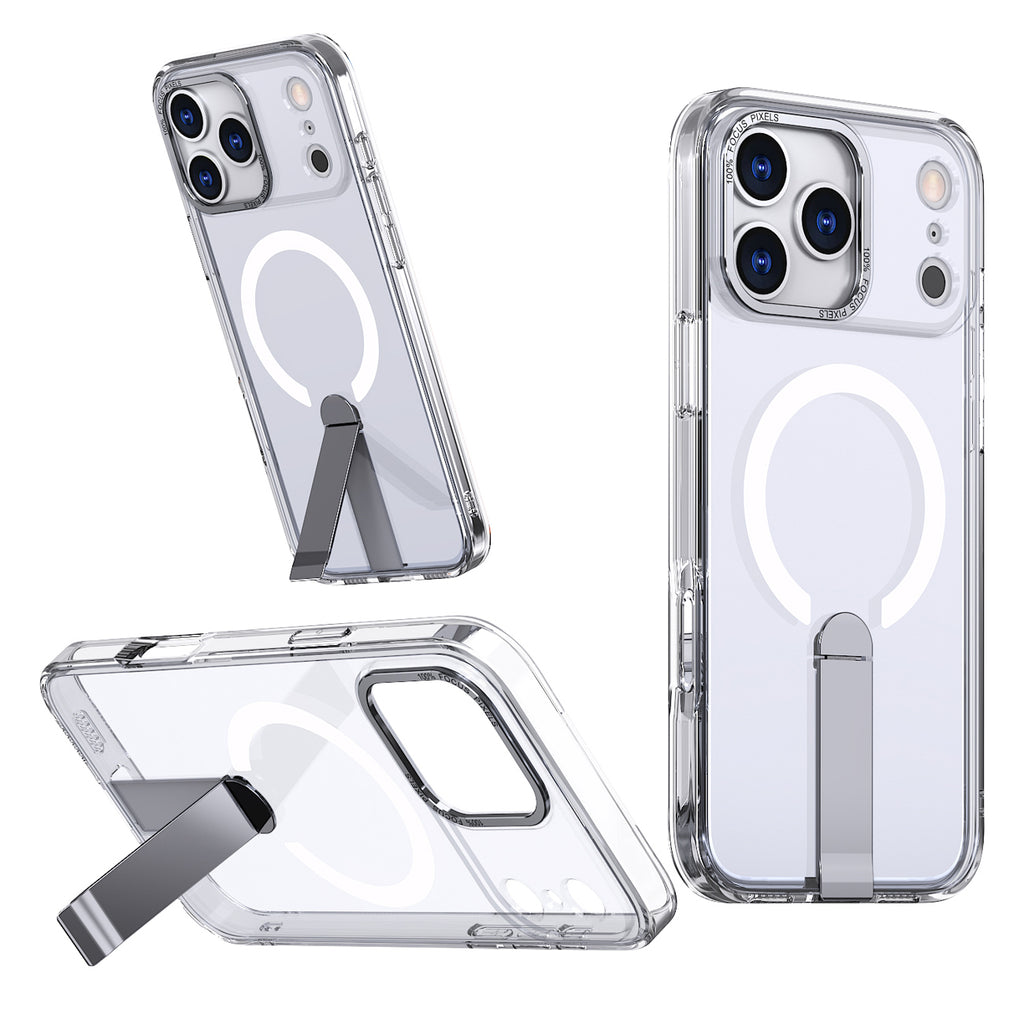 Hybrid Armor X dėklas, skirtas iPhone 17 Pro Max su stovu, suderinamas su MagSafe – skaidrus