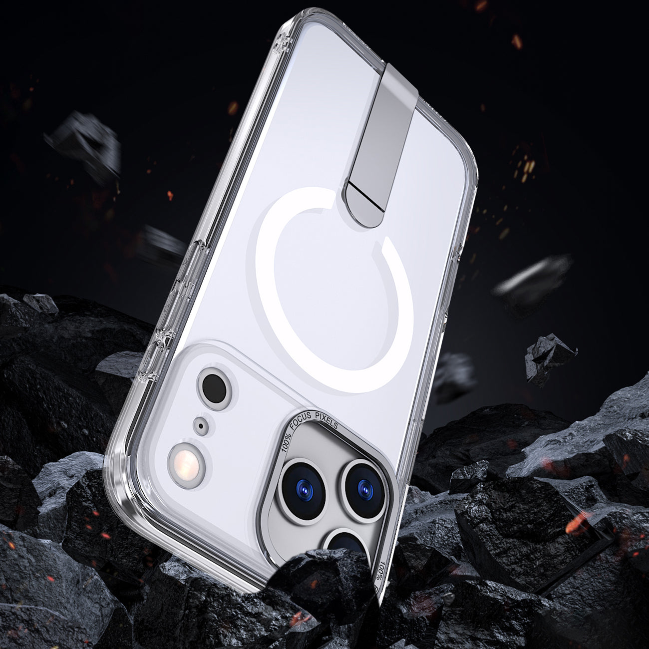 Hybrid Armor X dėklas, skirtas iPhone 17 Pro Max su stovu, suderinamas su MagSafe – skaidrus