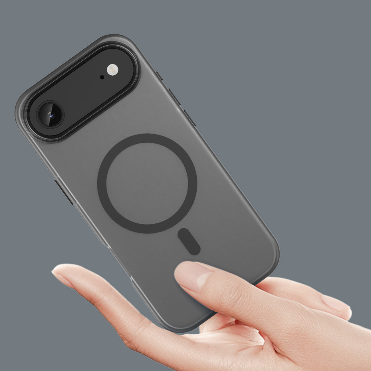 Magnetinis abrazyvinis iPhone 17 oro dėklas, suderinamas su MagSafe - matinė juoda