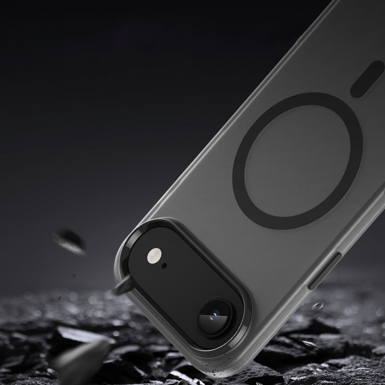 Magnetinis abrazyvinis iPhone 17 oro dėklas, suderinamas su MagSafe - matinė juoda