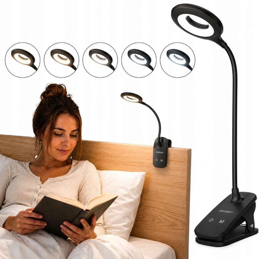 Mini Wozinsky Belaidė LED skaitymo lempa su žiebtuvėliu + USB-C kabeliu - Juoda -- Table Lamps