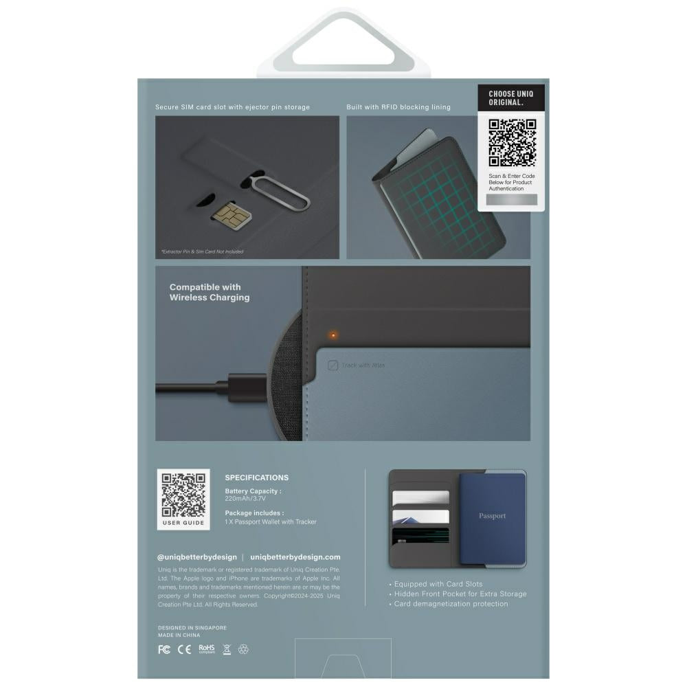 Uniq Belmont paso dėklas su Apple Find My RFID blokavimu pilkai mėlynas -- Cell phone cases and covers