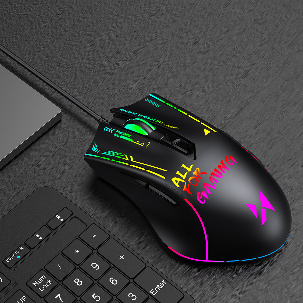 Wozinsky WMGK-7200 laidinė optinė RGB žaidimo pelė 7200 DPI - juoda -- Gaming Accessories