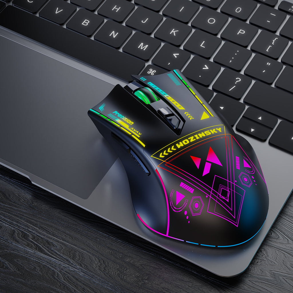 Wozinsky WMGB-3200 belaidis optinis žaidimų pelė su įmontuota išsikraunama baterija 3200 DPI ir RGB apšvietimu - juoda --...