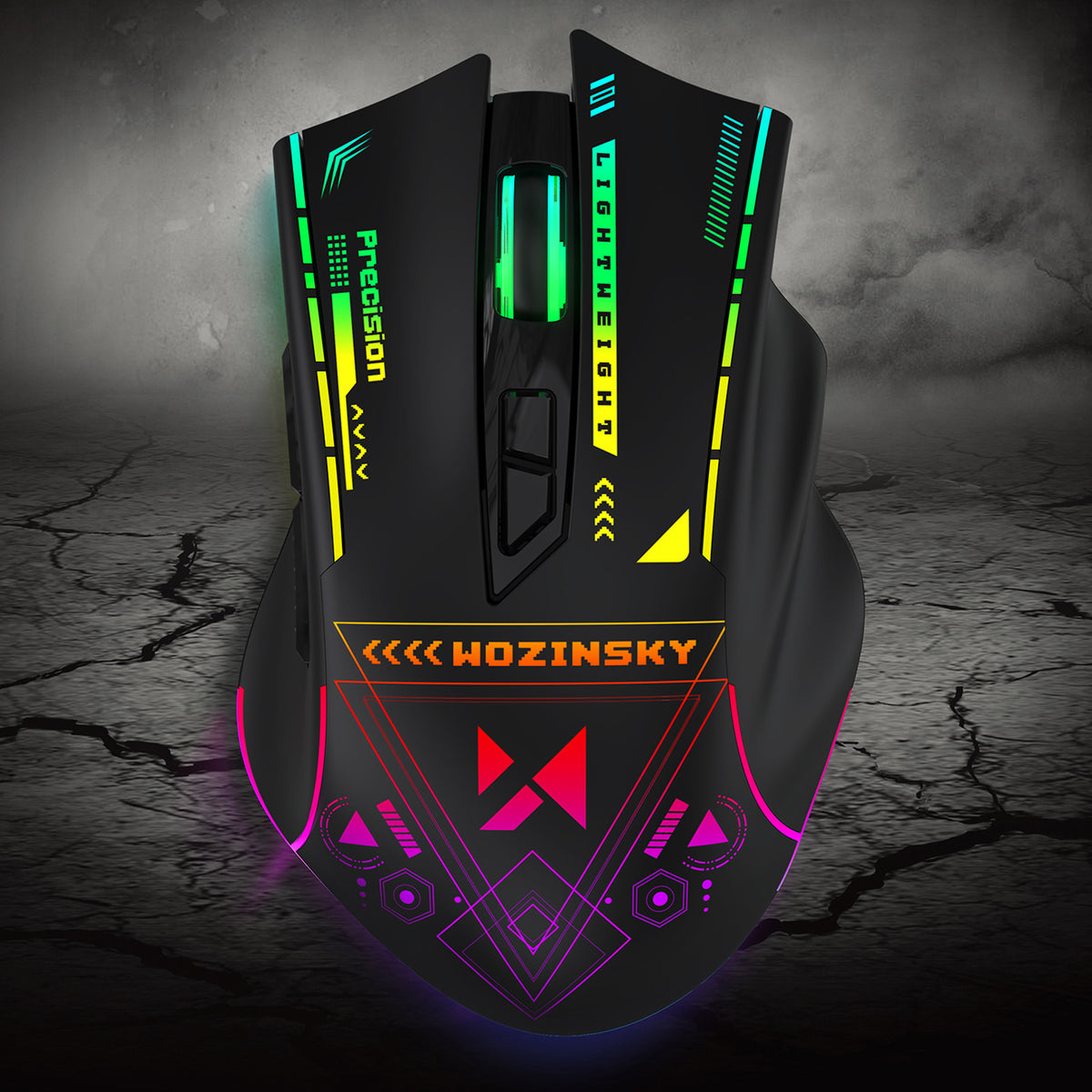 Wozinsky WMGB-3200 belaidis optinis žaidimų pelė su įmontuota išsikraunama baterija 3200 DPI ir RGB apšvietimu - juoda --...