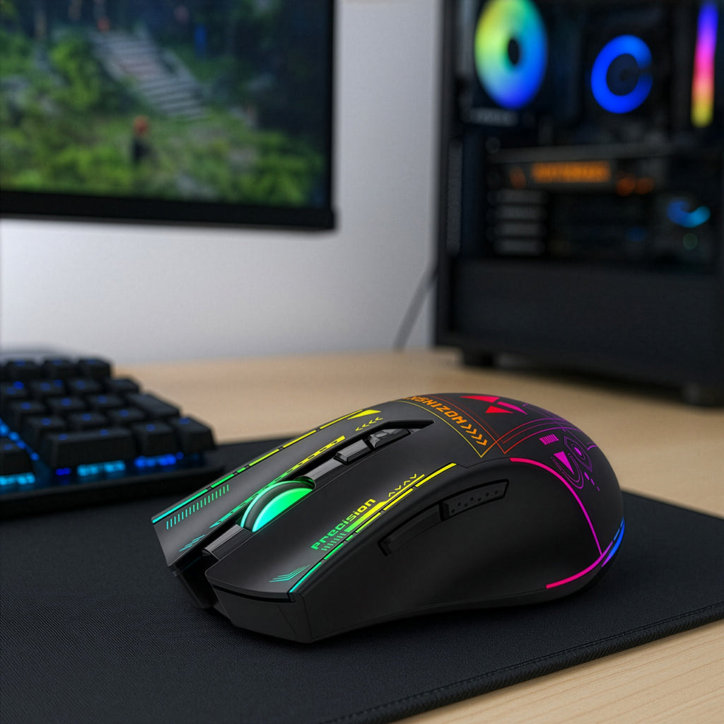 Wozinsky WMGB-3200 belaidis optinis žaidimų pelė su įmontuota išsikraunama baterija 3200 DPI ir RGB apšvietimu - juoda --...